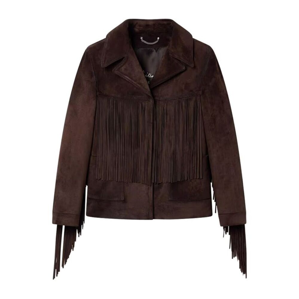 Golden Goose Deluxe Brand Women Brown Waxed Leather Jacket With Fringe